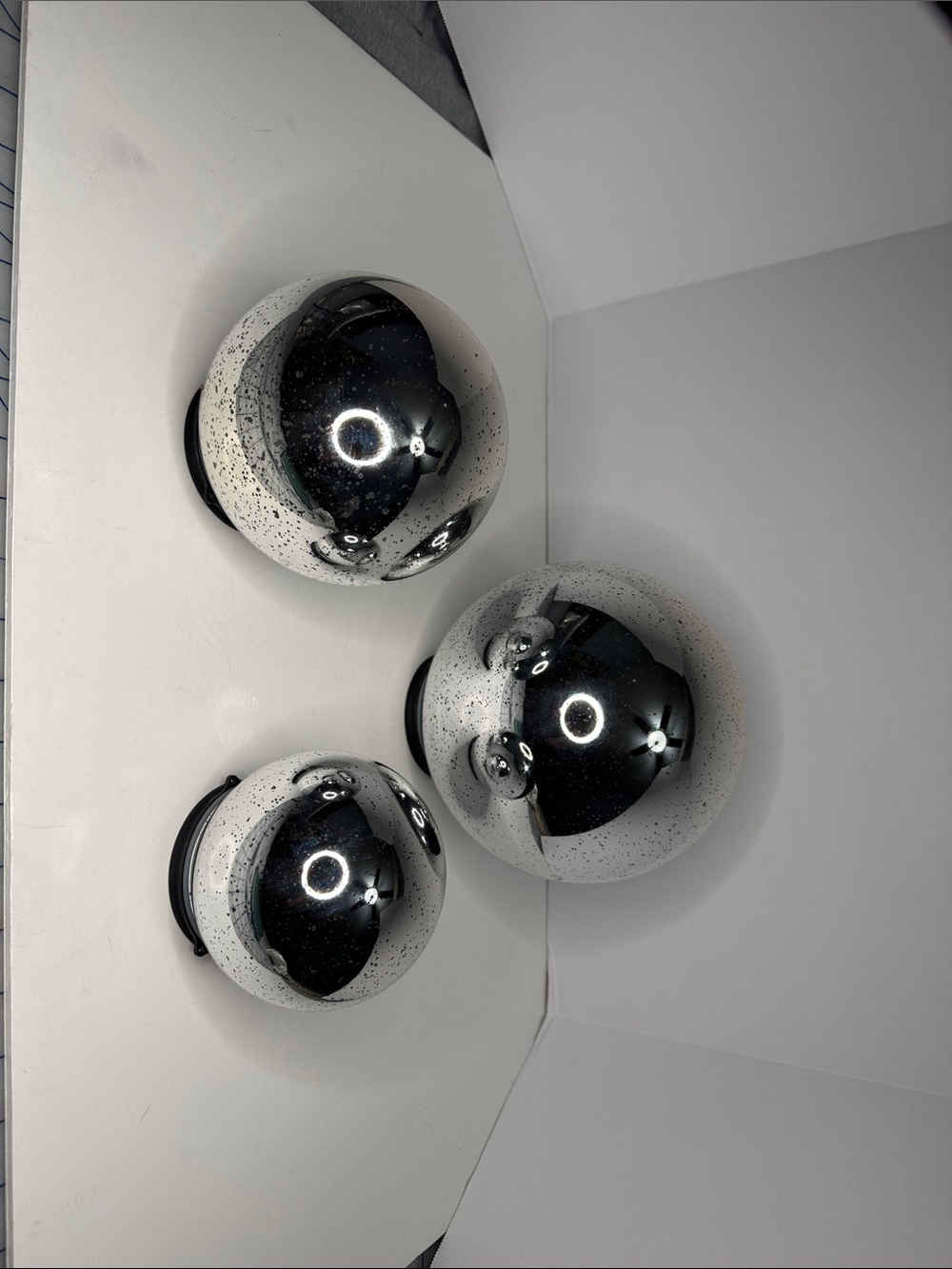 Valerie Parr Hill set of 3 Mercury Glass Silver Spheres with timers